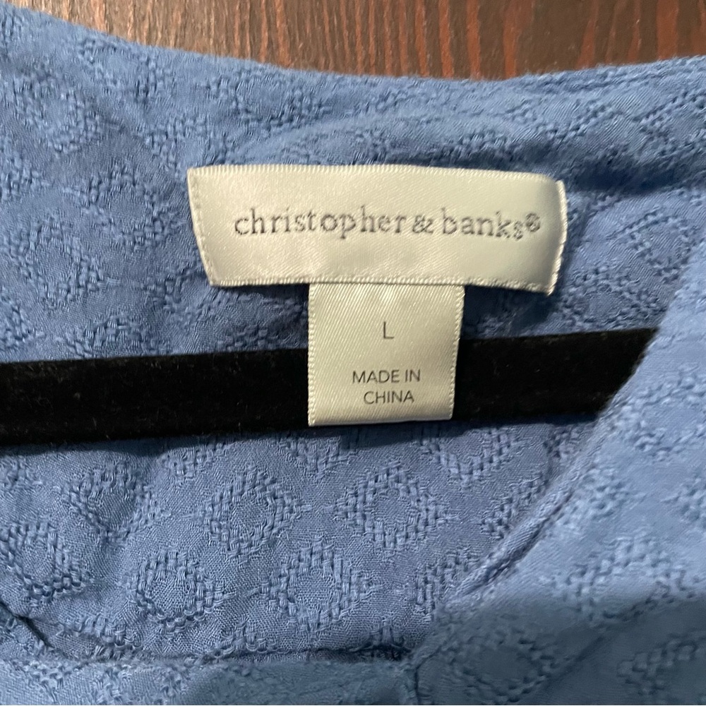 Christopher & Banks Shirt Size Large Rayon Blue - Picture 2 of 4